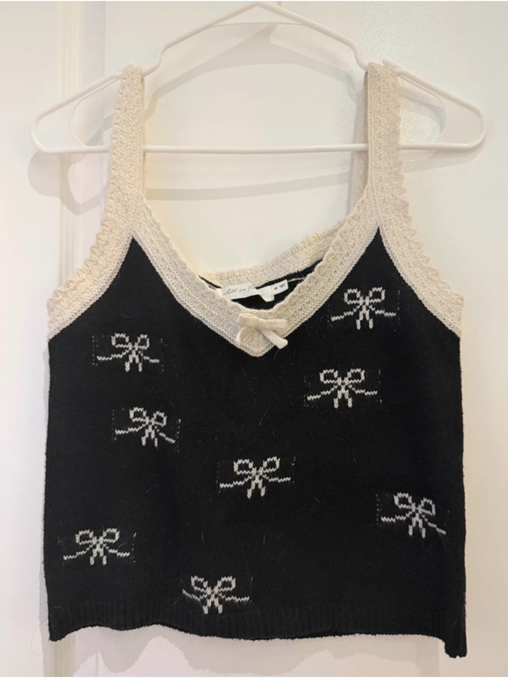 All In Favor Bow Knit Sweater Tank Top Black Cream Coquette Balletcore Size M